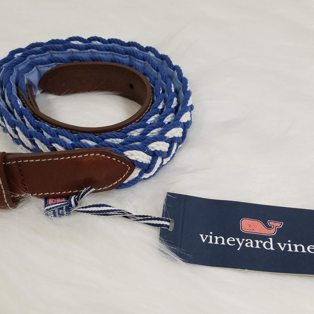 Vineyard Vines Sz 44 Blue White Braided Belt